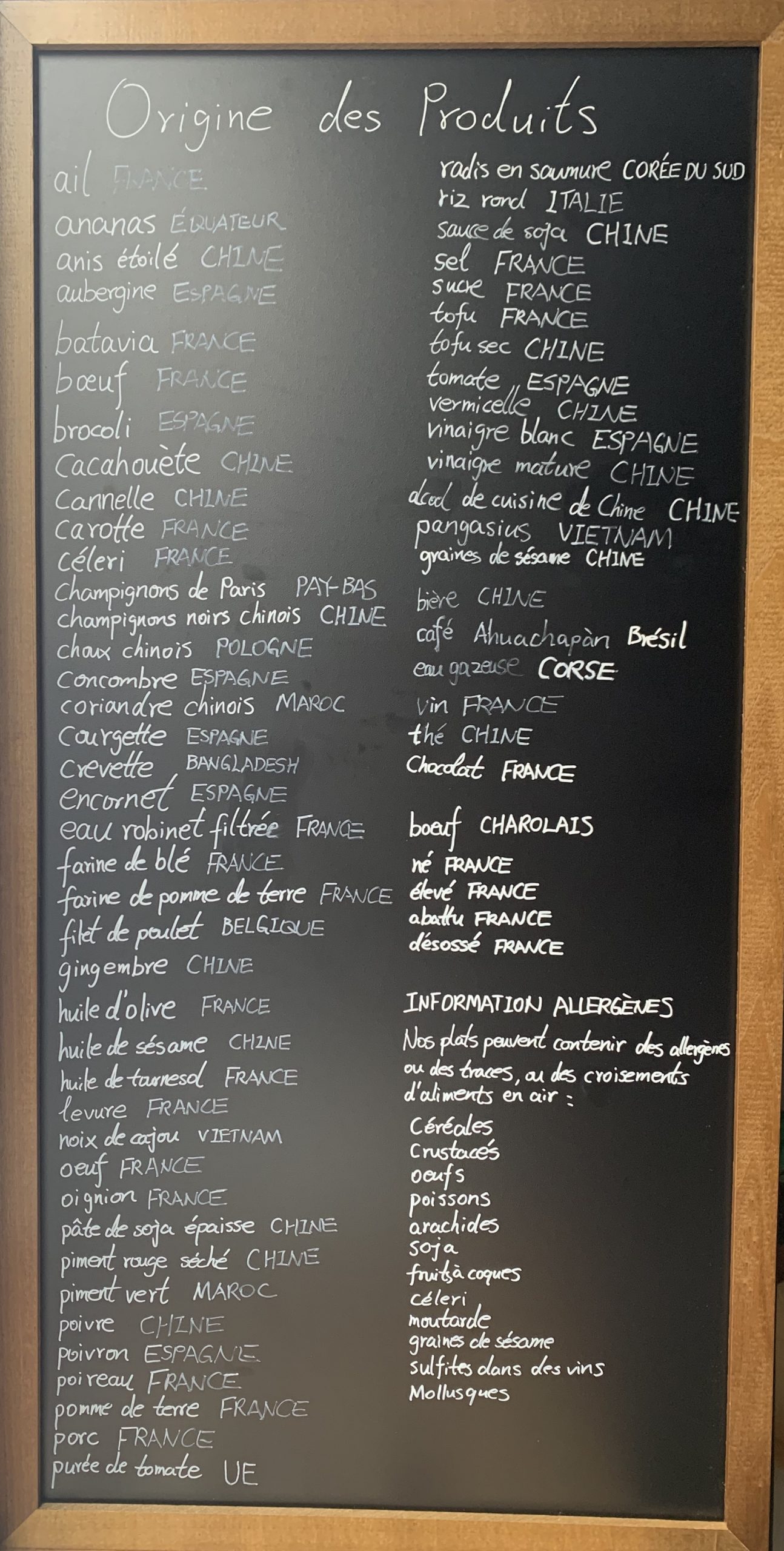 origine des ingredients